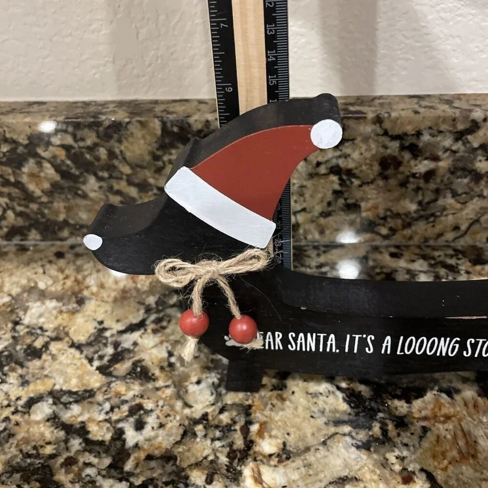 Dachshund Black Wooden Christmas‎ Decor Shelf Sitter Santa Its A Long Story NEW